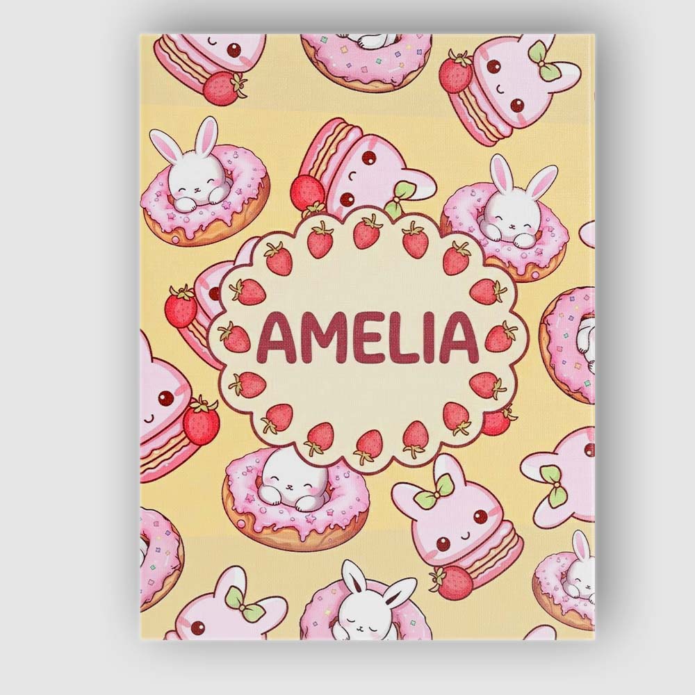 Personalised Name Cute Kawaii Bunny Donuts Custom Unique Gift Idea Elegant Feature Canvas Wall Art Print Decor Picture Ready to Hang