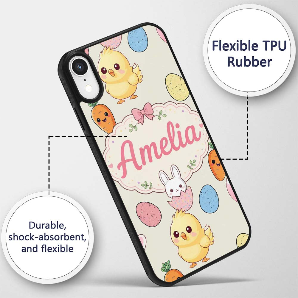 Cute Easter Bunny Chick Eggs Carrot Cute Seamless Custom Name Protective Phone Case Mobile Cover Durable Everyday Smartphone Shock Resistant