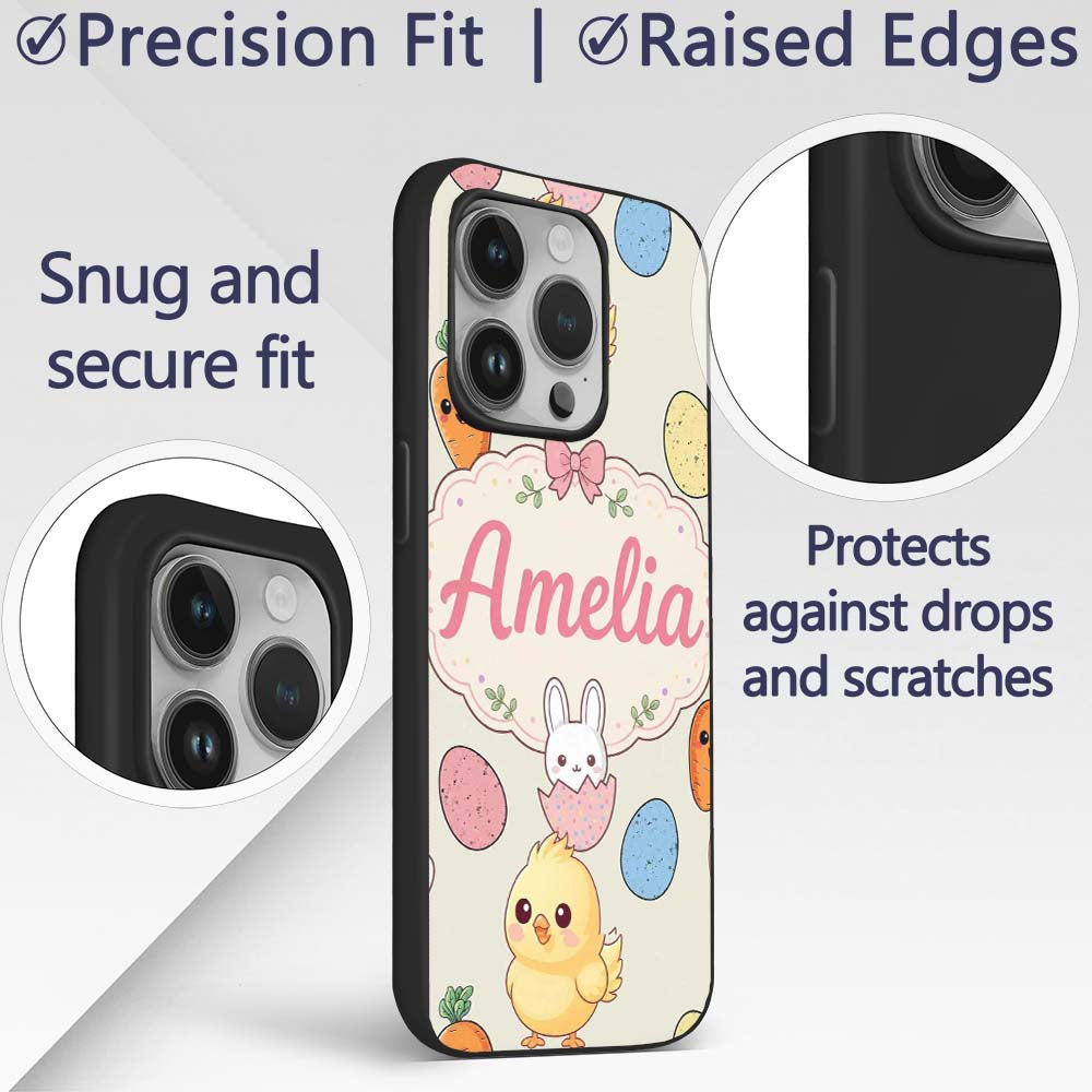 Cute Easter Bunny Chick Eggs Carrot Cute Seamless Custom Name Protective Phone Case Mobile Cover Durable Everyday Smartphone Shock Resistant