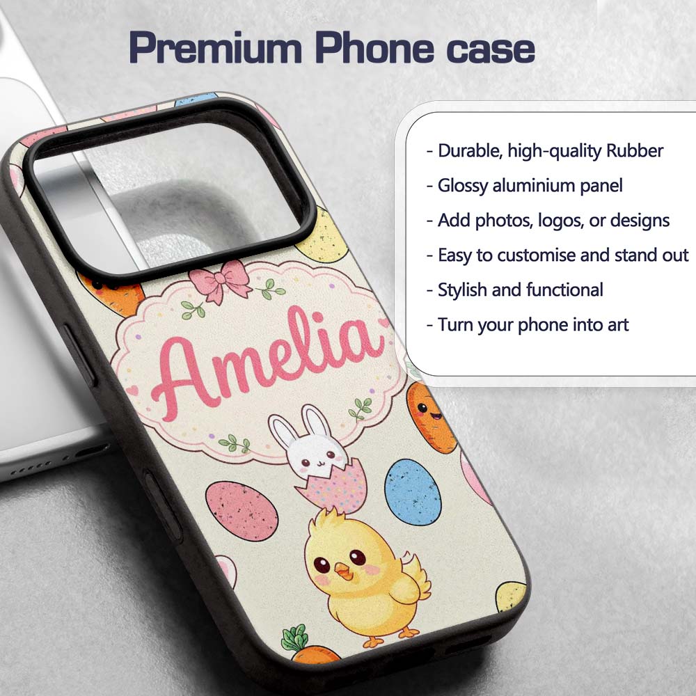 Cute Easter Bunny Chick Eggs Carrot Cute Seamless Custom Name Protective Phone Case Mobile Cover Durable Everyday Smartphone Shock Resistant