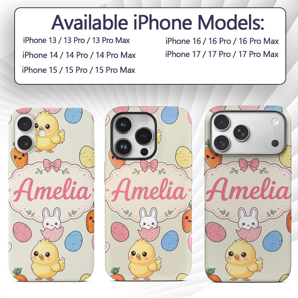 Cute Easter Bunny Chick Eggs Carrot Cute Seamless Custom Name Protective Phone Case Mobile Cover Durable Everyday Smartphone Shock Resistant
