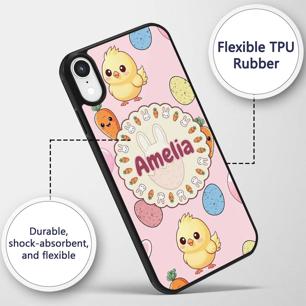 Cute Easter Bunny Chick Eggs Carrot Cute Seamless Custom Name Protective Phone Case Mobile Cover Durable Everyday Smartphone Shock Resistant