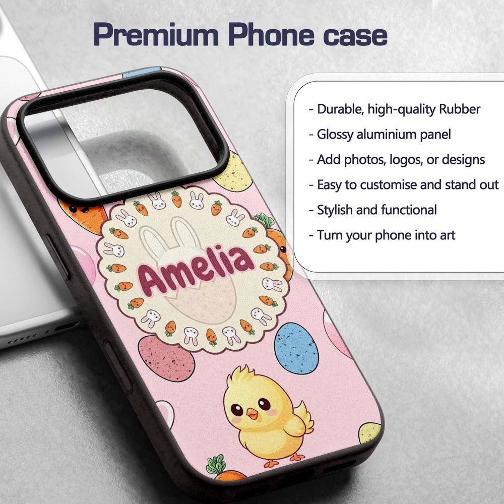 Cute Easter Bunny Chick Eggs Carrot Cute Seamless Custom Name Protective Phone Case Mobile Cover Durable Everyday Smartphone Shock Resistant