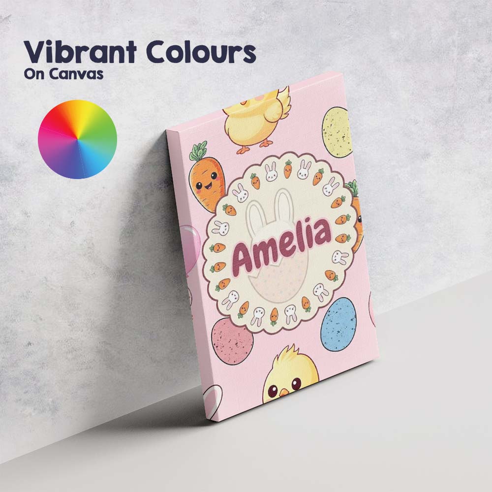 Personalised Name Cute Easter Bunny Chick Custom Unique Gift Idea Elegant Feature Canvas Wall Art Print Decor Picture Ready to Hang