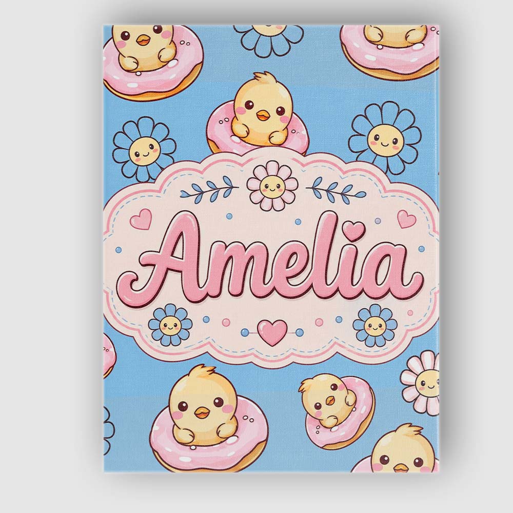 Personalised Name Cute Baby Chick Donut Custom Modern Room Accent Elegant Feature Canvas Wall Art Print Decor Picture Ready to Hang