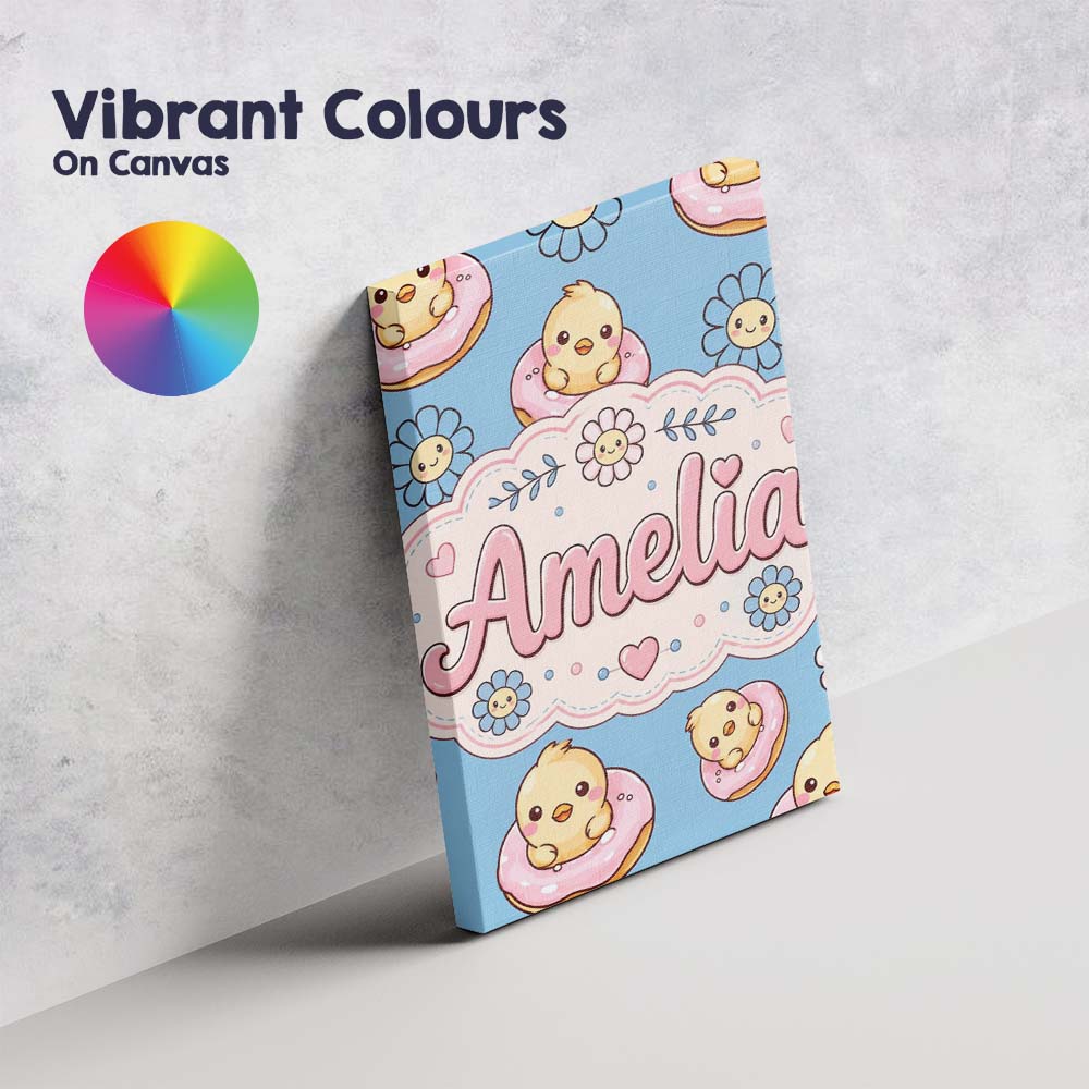 Personalised Name Cute Baby Chick Donut Custom Modern Room Accent Elegant Feature Canvas Wall Art Print Decor Picture Ready to Hang
