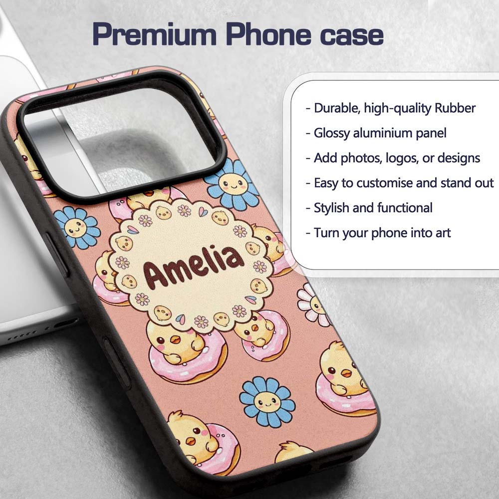 Cute Baby Chick Donut Flowers Seamless Pattern Custom Name Protective Phone Case Mobile Cover Durable Everyday Smartphone Shock Resistant