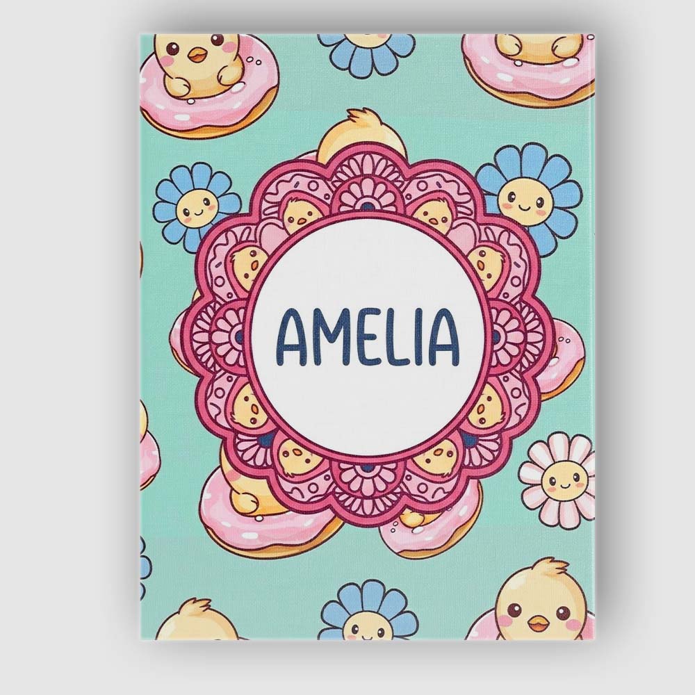 Personalised Name Cute Baby Chick Donut Custom Modern Room Accent Elegant Feature Canvas Wall Art Print Decor Picture Ready to Hang