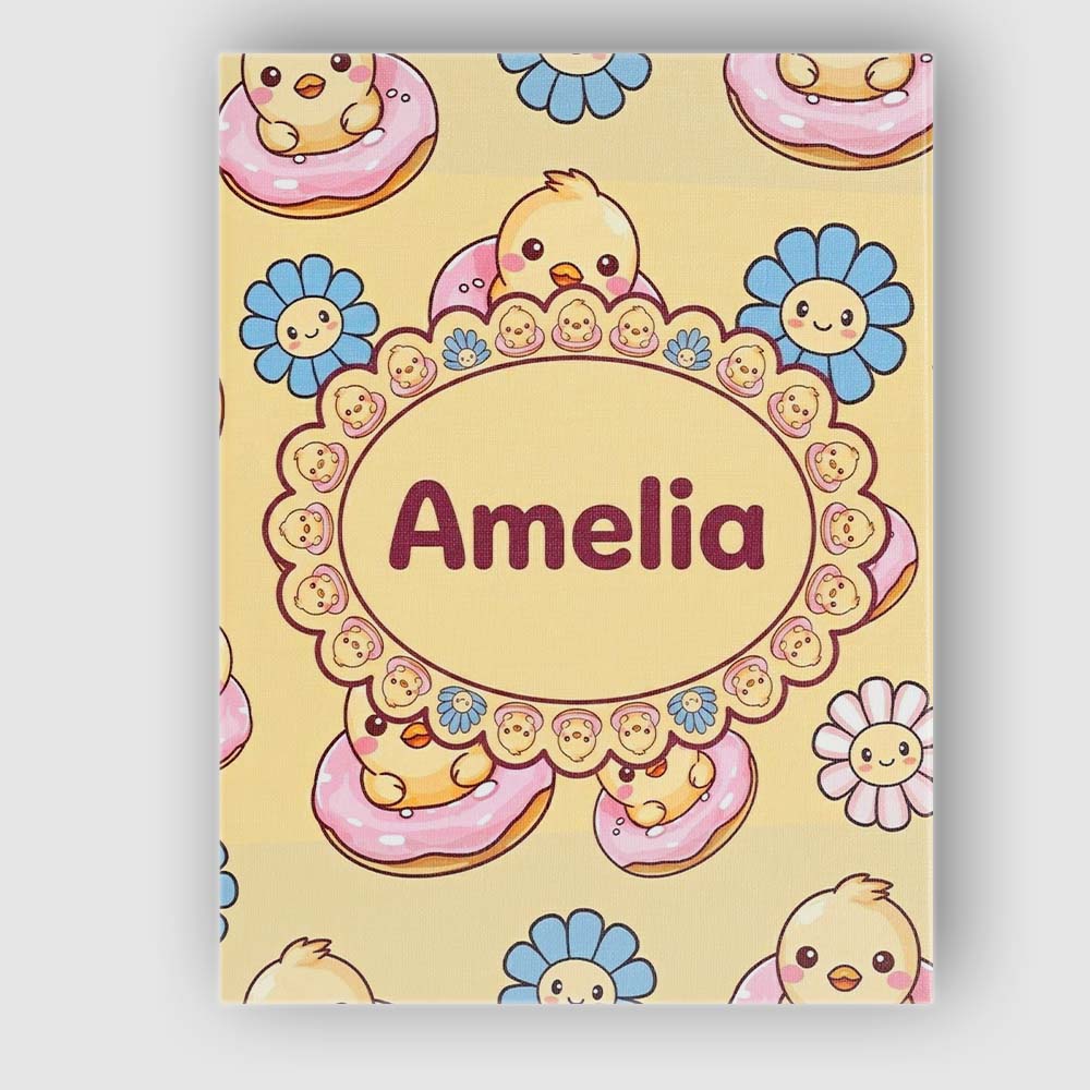 Personalised Name Cute Baby Chick Donut Custom Modern Room Accent Elegant Feature Canvas Wall Art Print Decor Picture Ready to Hang