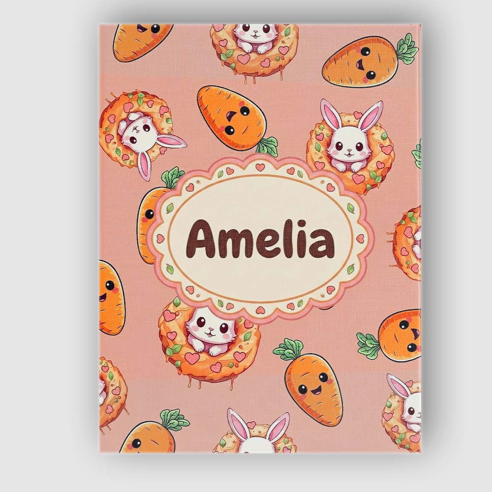 Personalised Name Cute Easter Bunny Carrot Custom Unique Gift Idea Elegant Feature Canvas Wall Art Print Decor Picture Ready to Hang