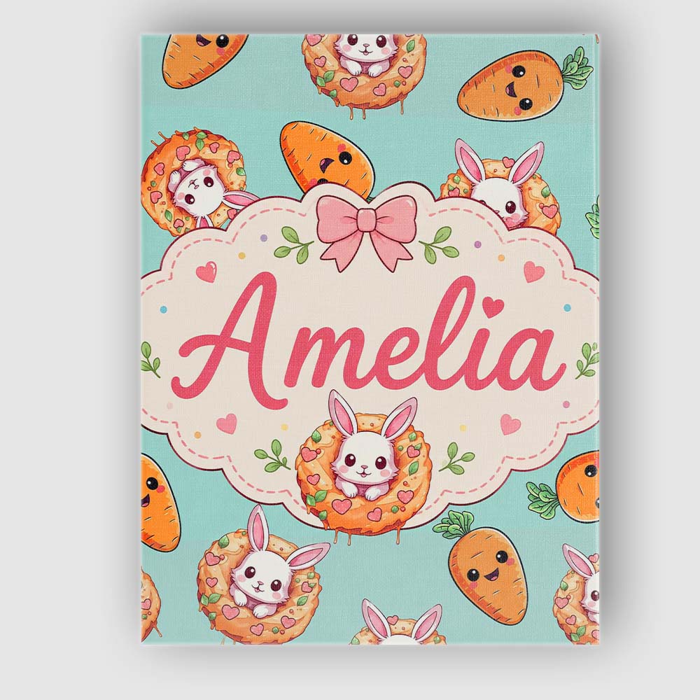 Personalised Name Cute Easter Bunny Carrot Custom Unique Gift Idea Elegant Feature Canvas Wall Art Print Decor Picture Ready to Hang
