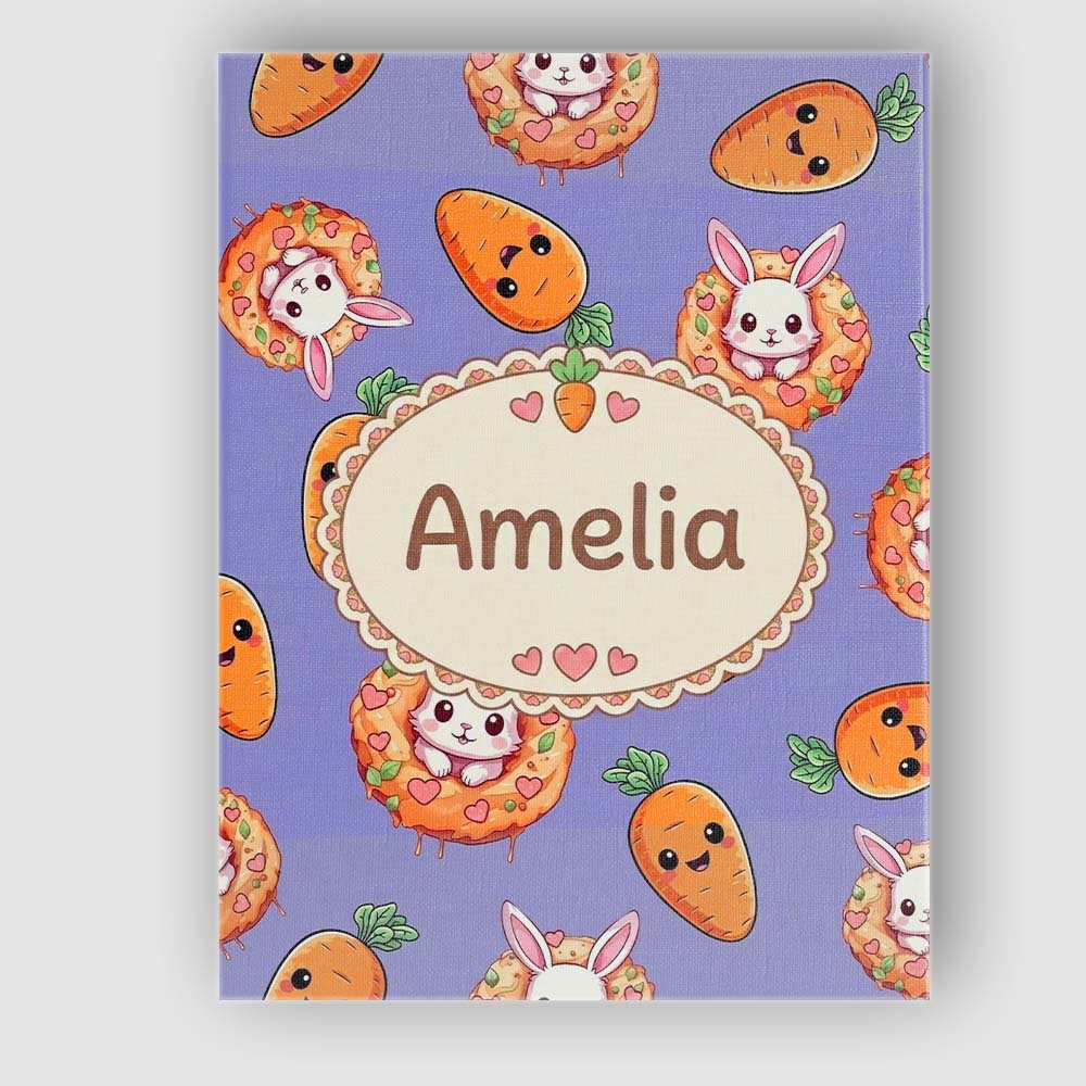Personalised Name Cute Easter Bunny Carrot Custom Unique Gift Idea Elegant Feature Canvas Wall Art Print Decor Picture Ready to Hang