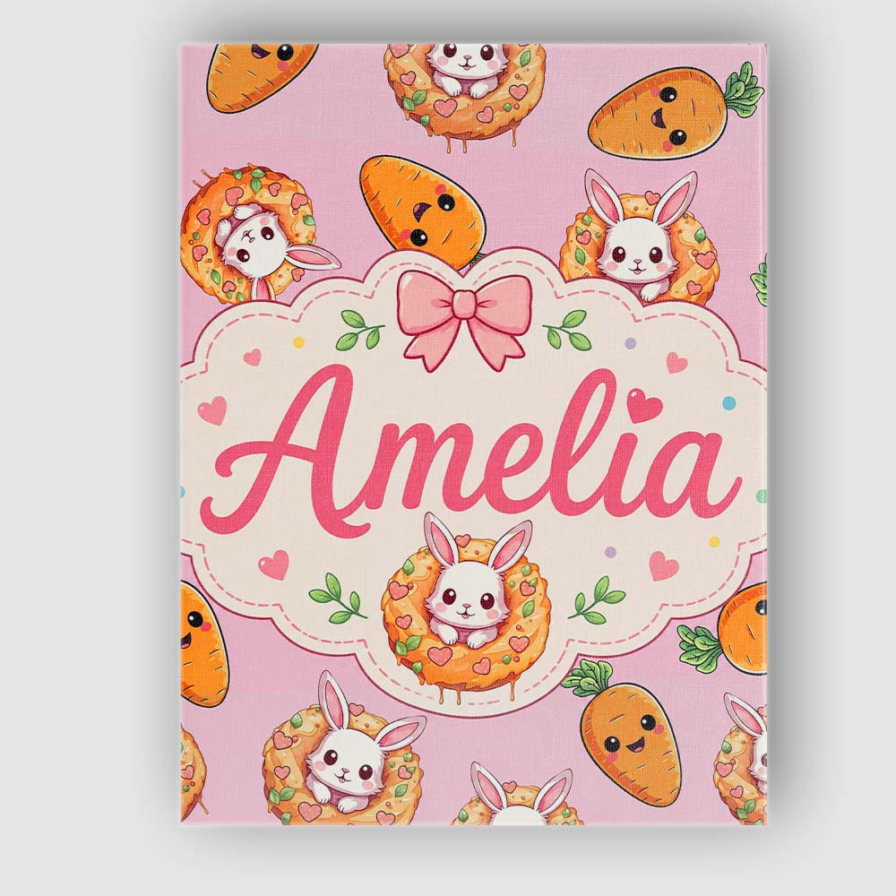 Personalised Name Cute Easter Bunny Carrot Custom Unique Gift Idea Elegant Feature Canvas Wall Art Print Decor Picture Ready to Hang