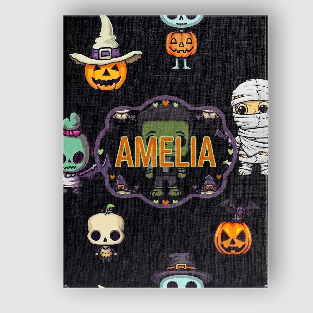Personalised Name Cute Halloween Characters Custom Bespoke Interior Contemporary Canvas Wall Art Print Decor Picture Ready to Hang