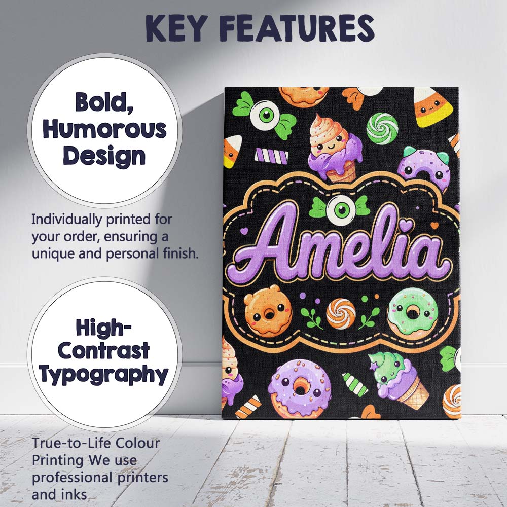 Personalised Name Cute Halloween Candy Custom Modern Room Accent Elegant Feature Canvas Wall Art Print Decor Picture Ready to Hang