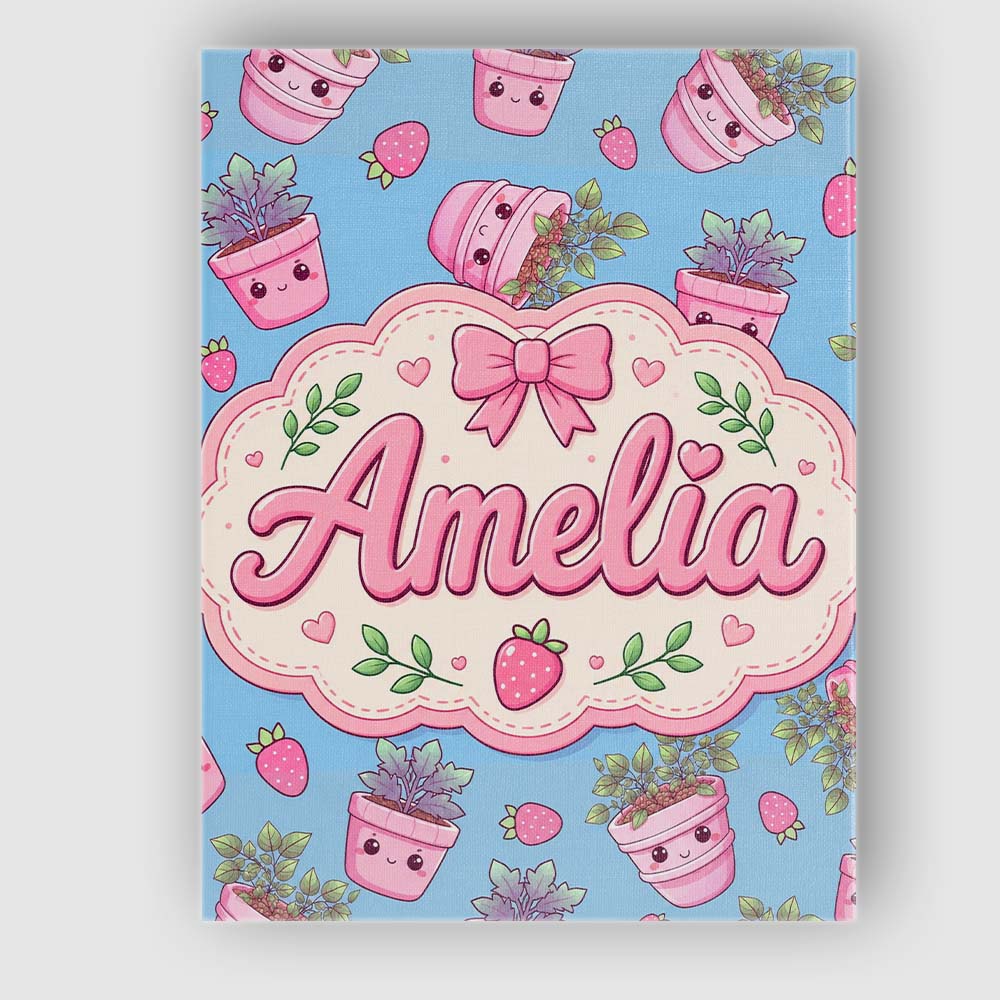 Personalised Name Cute Pink Plant Pots Custom Modern Room Accent Elegant Feature Canvas Wall Art Print Decor Picture Ready to Hang