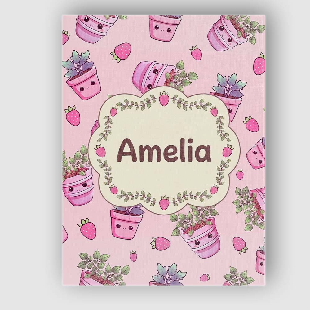 Personalised Name Cute Pink Plant Pots Custom Modern Room Accent Elegant Feature Canvas Wall Art Print Decor Picture Ready to Hang