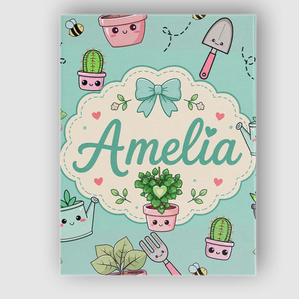 Personalised Name Cute Kawaii Garden Tools Custom Unique Gift Idea Elegant Feature Canvas Wall Art Print Decor Picture Ready to Hang