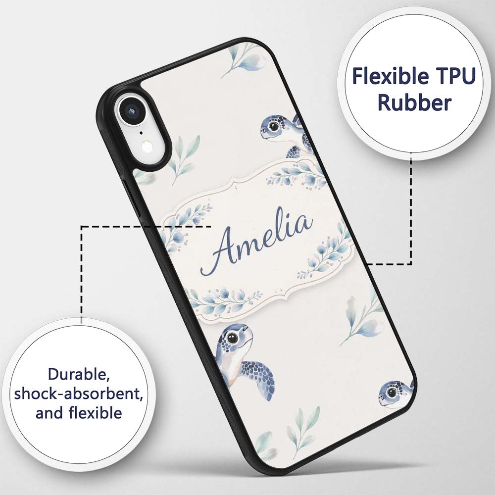 Watercolor Sea Turtle Ocean Minimal Leaf Seamless Custom Name Protective Phone Case Mobile Cover Durable Everyday Smartphone Shock Resistant