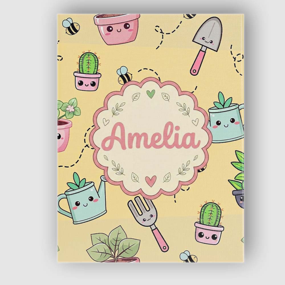 Personalised Name Cute Kawaii Garden Tools Custom Unique Gift Idea Elegant Feature Canvas Wall Art Print Decor Picture Ready to Hang