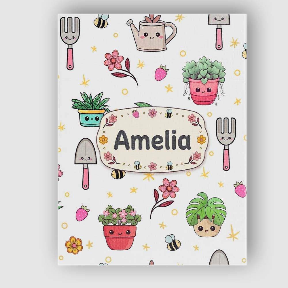 Personalised Name Cute Kawaii Garden Tools Custom Unique Gift Idea Elegant Feature Canvas Wall Art Print Decor Picture Ready to Hang