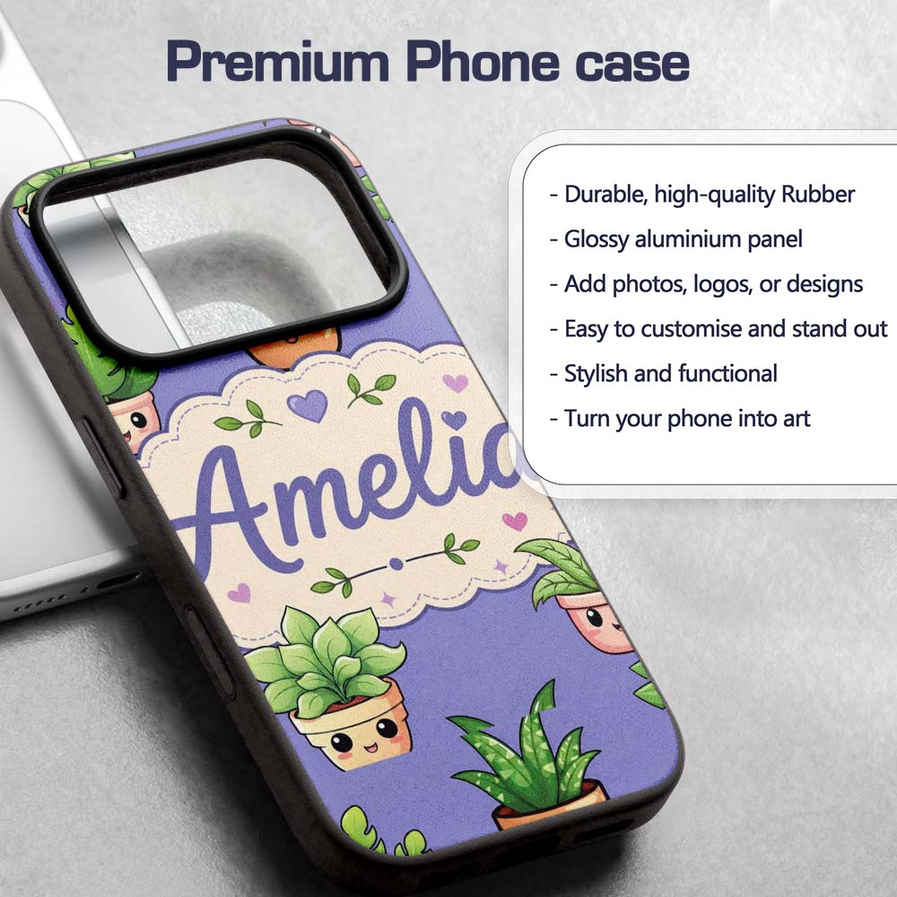 Cute Kawaii Smiling Plant Pots Leaves Seamless Custom Name Protective Phone Case Mobile Cover Durable Everyday Smartphone Shock Resistant