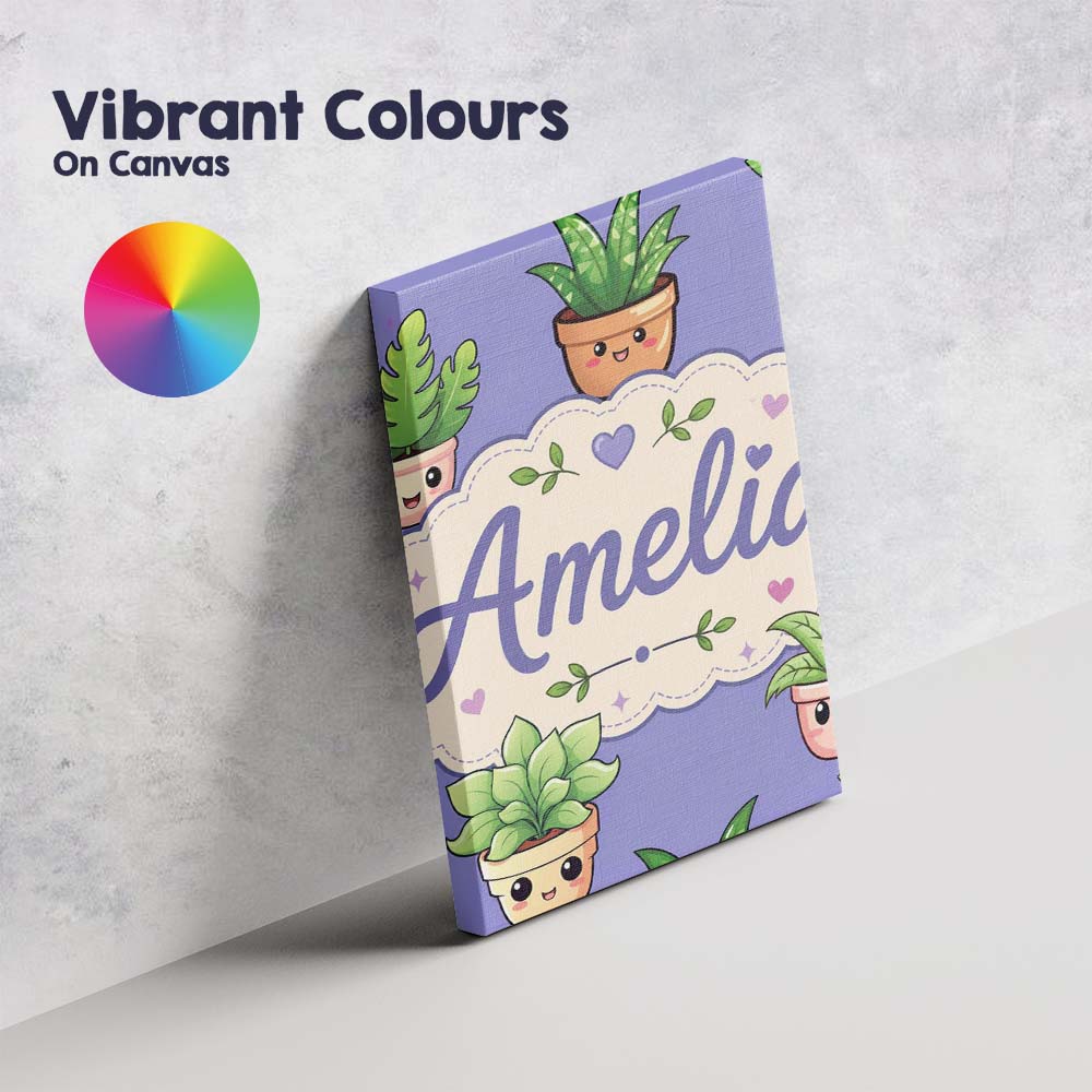 Personalised Name Cute Kawaii Smiling Plant Custom Bespoke Interior Contemporary Canvas Wall Art Print Decor Picture Ready to Hang