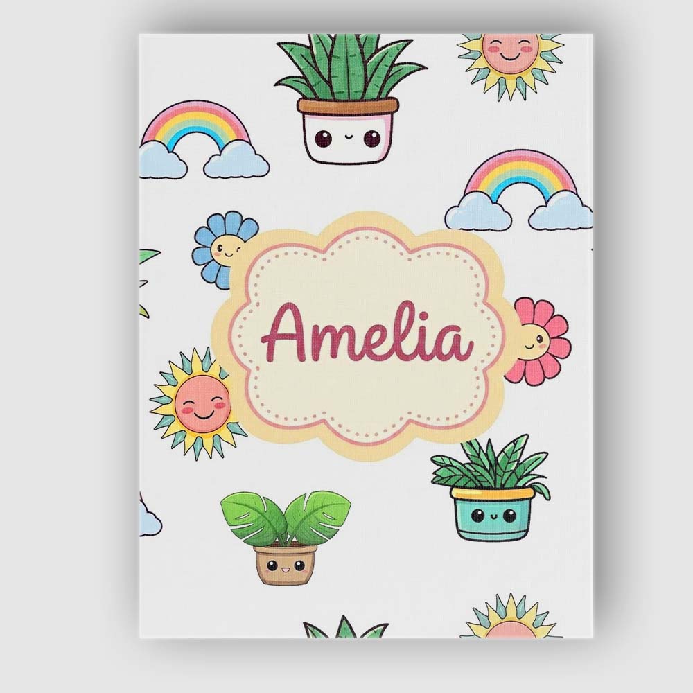 Personalised Name Cute Kawaii Rainbow Sun Custom Unique Gift Idea Elegant Feature Canvas Wall Art Print Decor Picture Ready to Hang