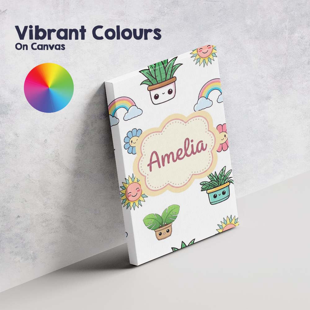Personalised Name Cute Kawaii Rainbow Sun Custom Unique Gift Idea Elegant Feature Canvas Wall Art Print Decor Picture Ready to Hang