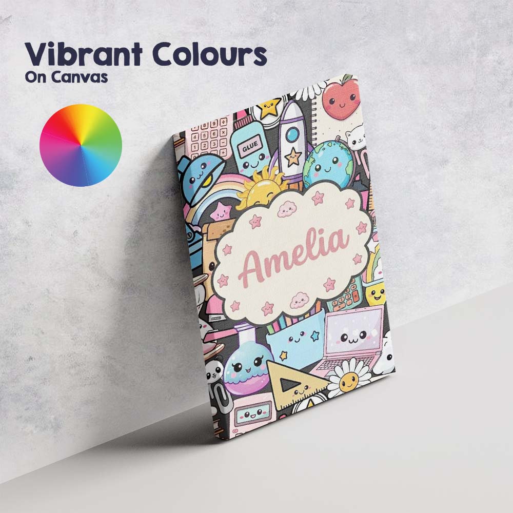 Personalised Name Cute Kawaii School Custom Premium Decorative Design Modern Room Accent Canvas Wall Art Print Decor Picture Ready to Hang