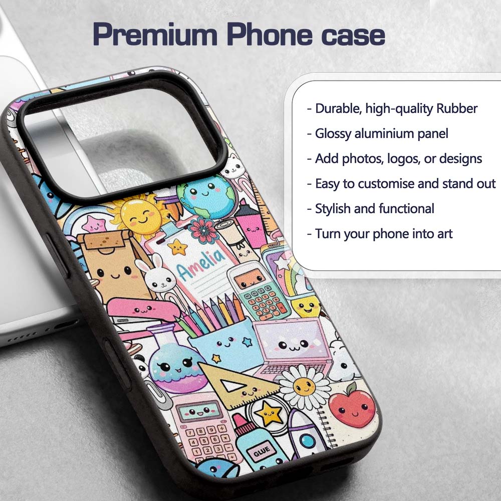 Cute Kawaii School Supplies Science Art Cute Custom Name Protective Phone Case Mobile Cover Durable Everyday Smartphone Shock Resistant