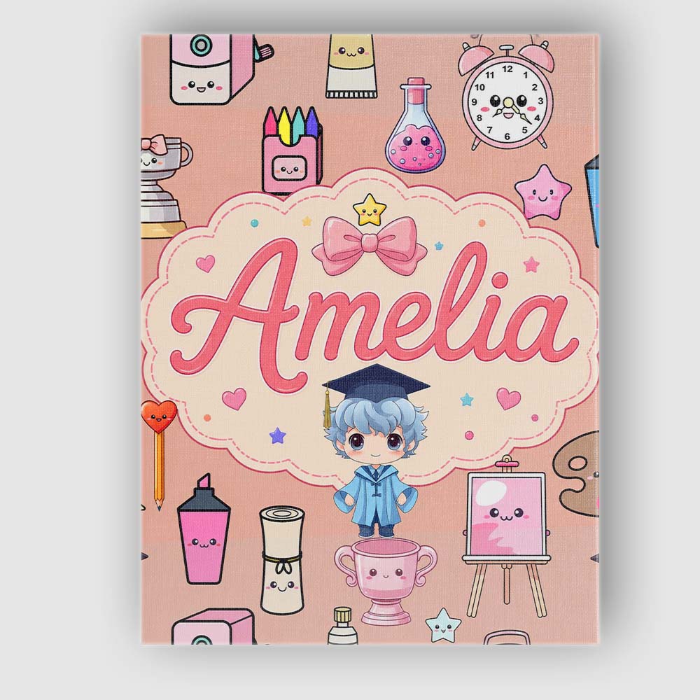 Personalised Name Cute Kawaii Graduate Boy Custom Unique Gift Idea Elegant Feature Canvas Wall Art Print Decor Picture Ready to Hang