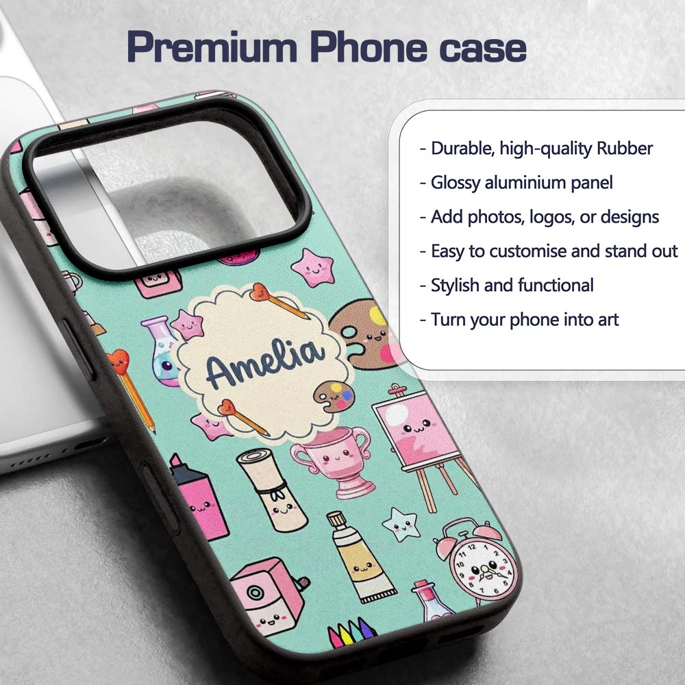 Cute Kawaii Graduate Boy Science Art Supplies Custom Name Protective Phone Case Mobile Cover Durable Everyday Smartphone Shock Resistant