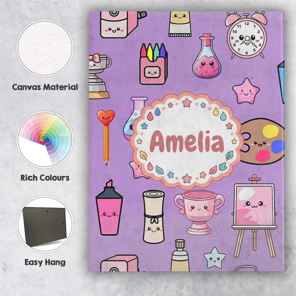 Personalised Name Cute Kawaii Graduation Custom Unique Gift Idea Elegant Feature Canvas Wall Art Print Decor Picture Ready to Hang
