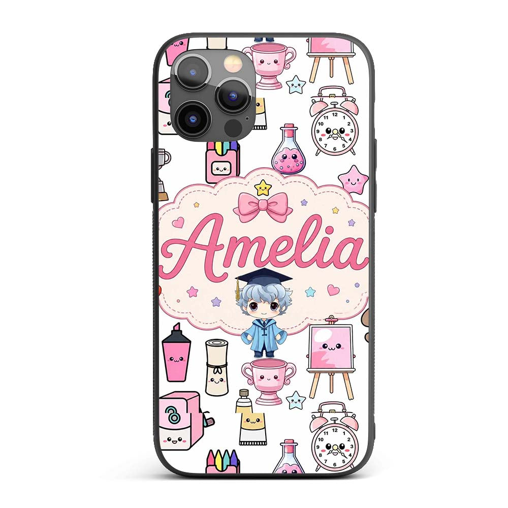 Cute Kawaii Graduation School Printed Design Custom Name Protective Phone Case Mobile Cover Durable Everyday Smartphone Shock Resistant