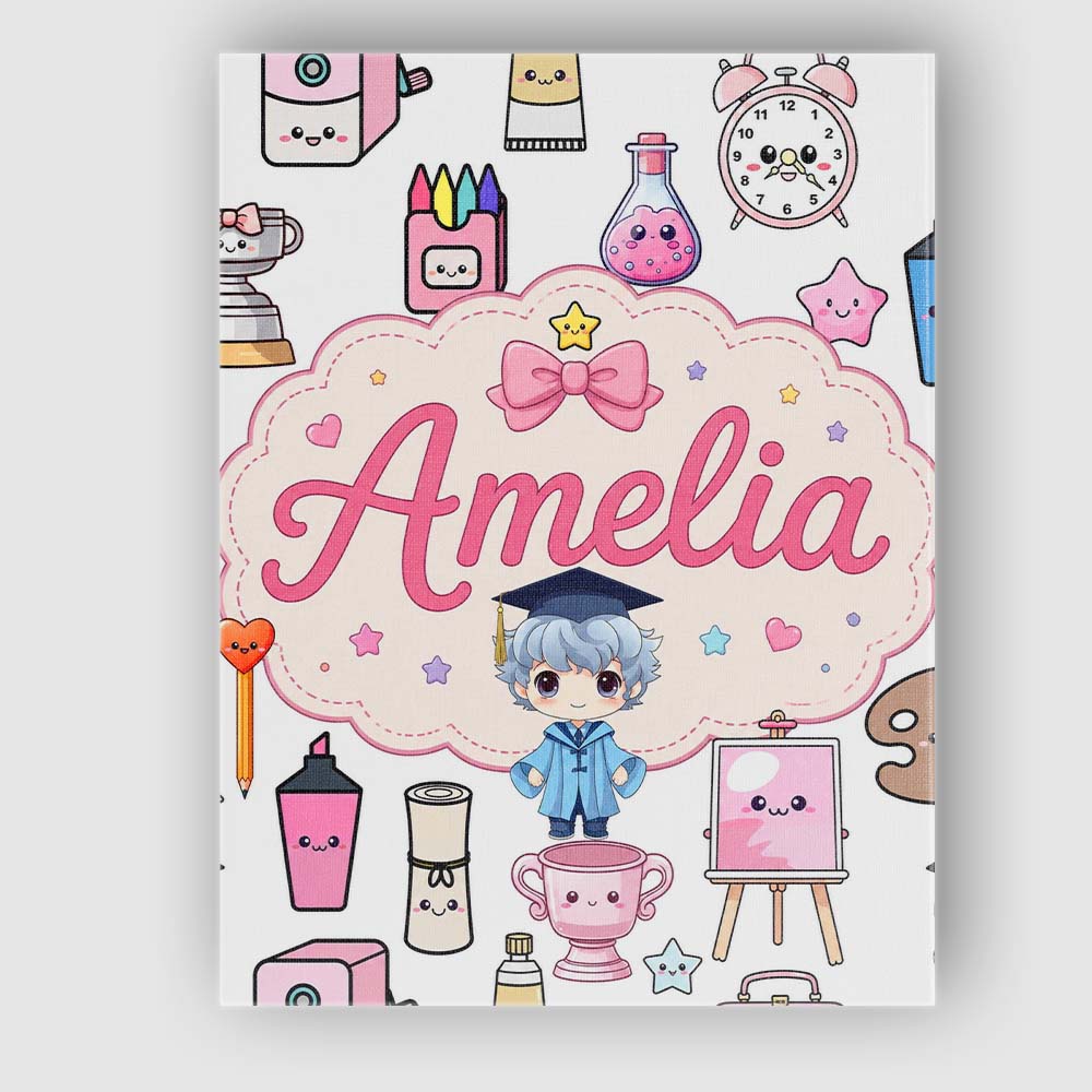 Personalised Name Cute Kawaii Graduation Custom Unique Gift Idea Elegant Feature Canvas Wall Art Print Decor Picture Ready to Hang
