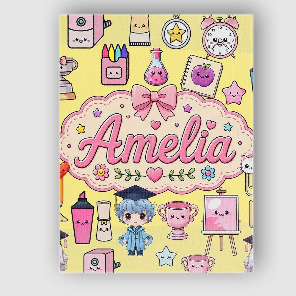 Personalised Name Cute Kawaii Graduation Custom Unique Gift Idea Elegant Feature Canvas Wall Art Print Decor Picture Ready to Hang