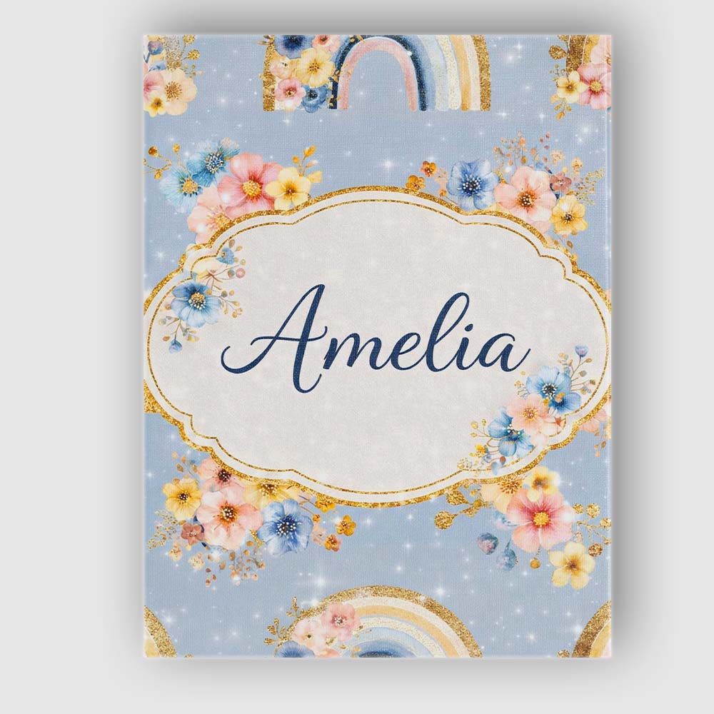 Personalised Name Floral Rainbow Gold Glitter Boho Seamless Pattern Custom Canvas Wall Art Print Decor Picture Ready to Hang
