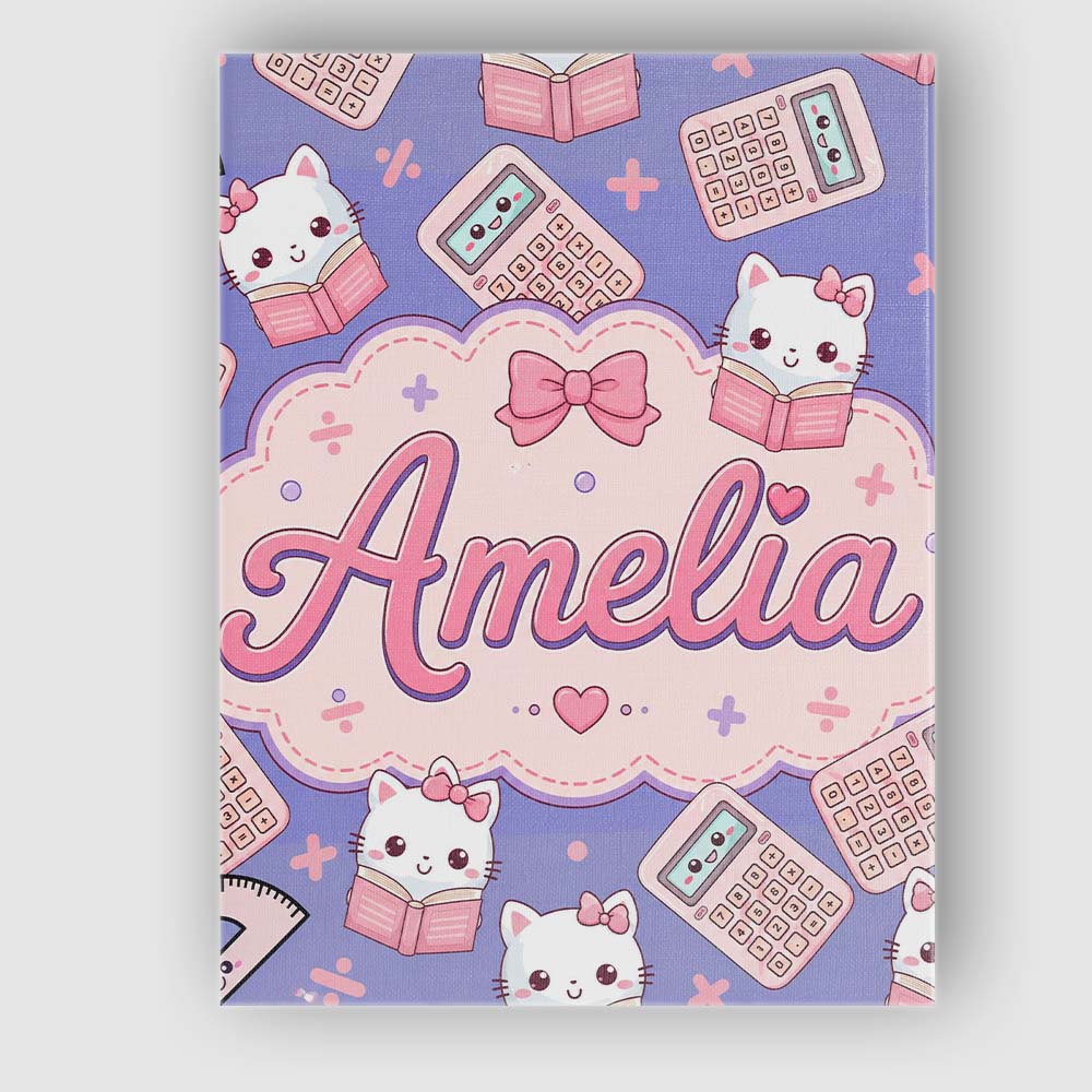 Personalised Name Cute Kawaii Maths Cat Custom Modern Room Accent Elegant Feature Canvas Wall Art Print Decor Picture Ready to Hang