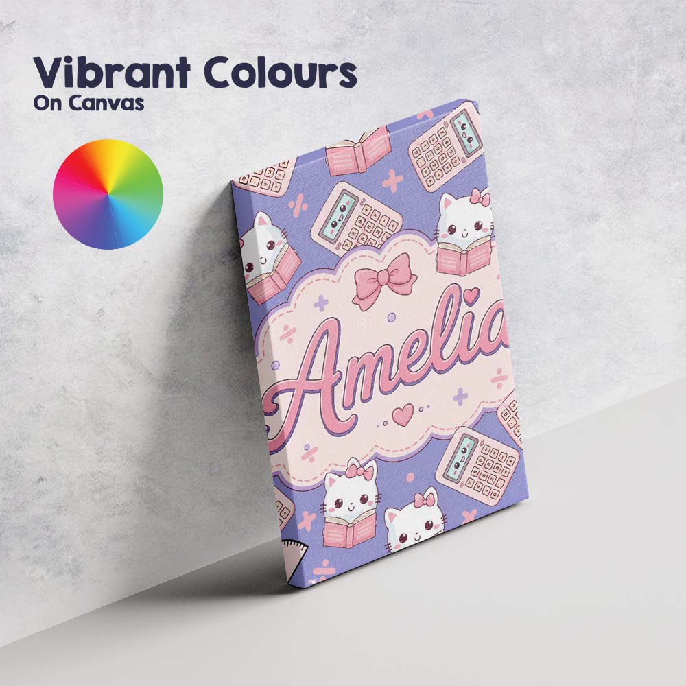 Personalised Name Cute Kawaii Maths Cat Custom Modern Room Accent Elegant Feature Canvas Wall Art Print Decor Picture Ready to Hang