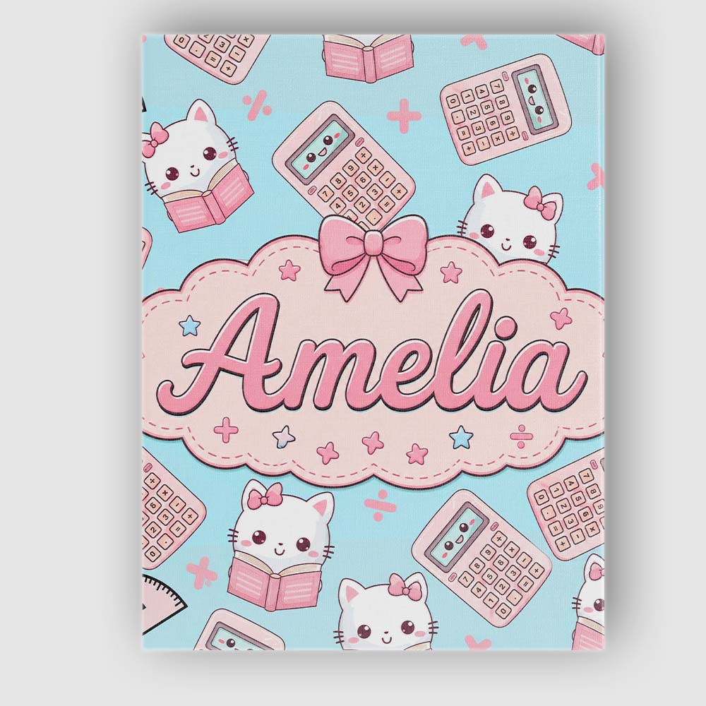 Personalised Name Cute Kawaii Maths Cat Custom Modern Room Accent Elegant Feature Canvas Wall Art Print Decor Picture Ready to Hang