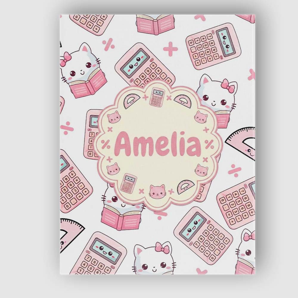 Personalised Name Cute Kawaii Maths Cat Custom Modern Room Accent Elegant Feature Canvas Wall Art Print Decor Picture Ready to Hang