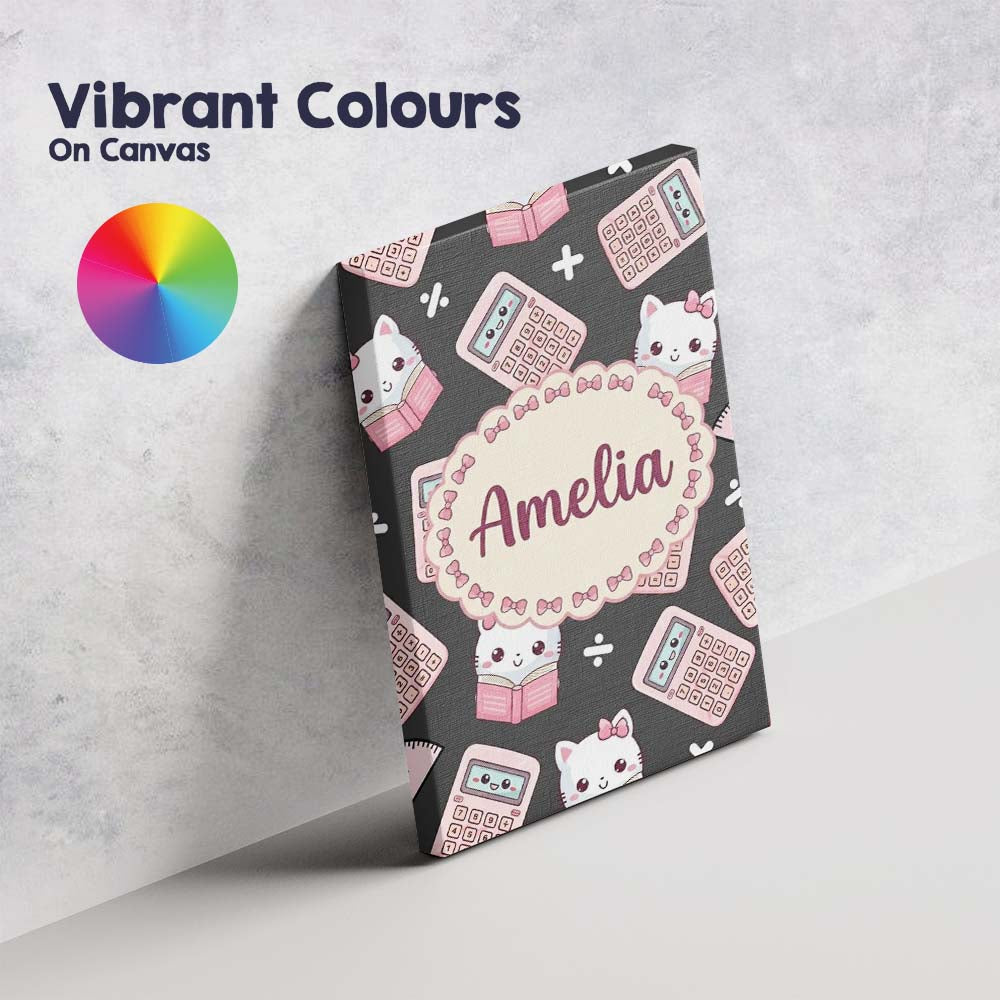 Personalised Name Cute Kawaii Maths Cat Custom Modern Room Accent Elegant Feature Canvas Wall Art Print Decor Picture Ready to Hang