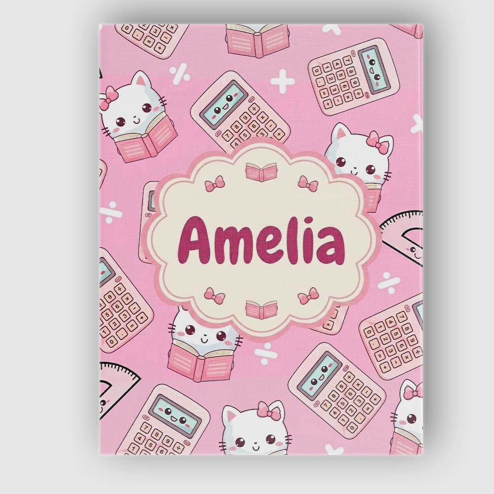 Personalised Name Cute Kawaii Maths Cat Custom Modern Room Accent Elegant Feature Canvas Wall Art Print Decor Picture Ready to Hang