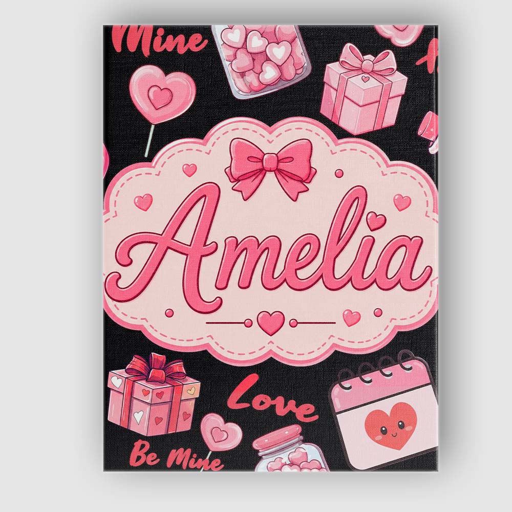 Personalised Name Cute Kawaii Valentine Custom Modern Room Accent Elegant Feature Canvas Wall Art Print Decor Picture Ready to Hang