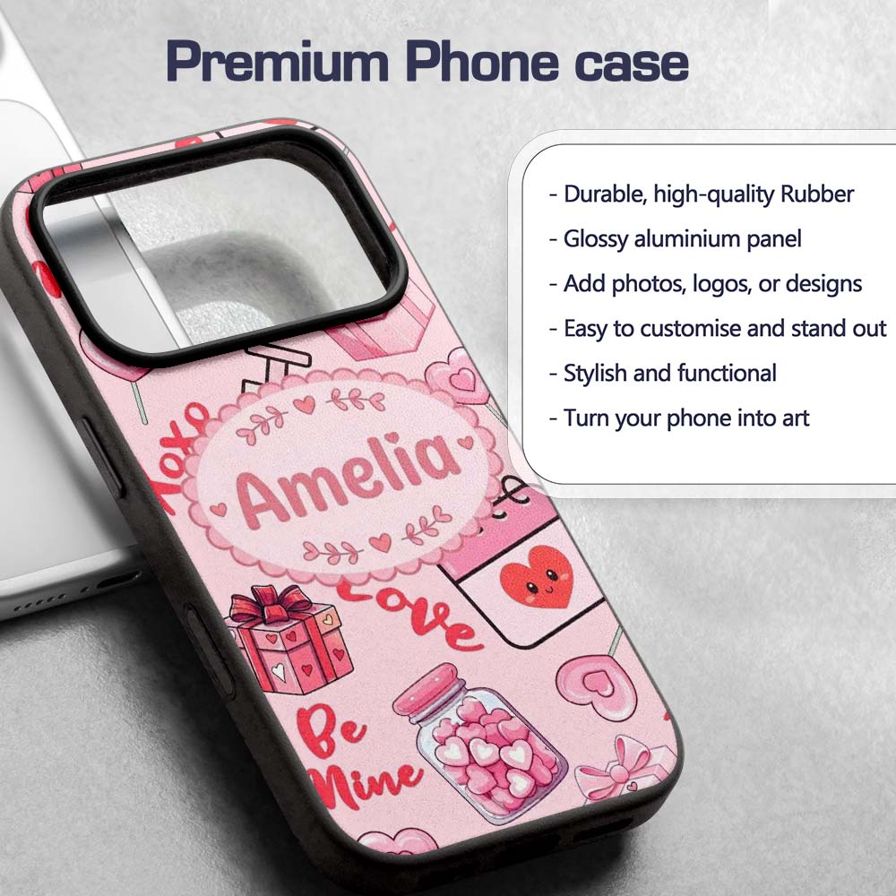 Cute Kawaii Valentine Love Hearts Syringe Gift Custom Name Protective Phone Case Mobile Cover Durable Everyday Smartphone Shock Resistant