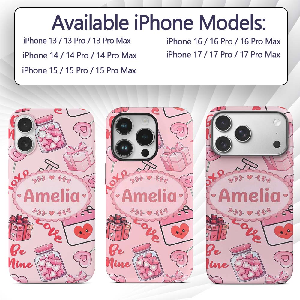 Cute Kawaii Valentine Love Hearts Syringe Gift Custom Name Protective Phone Case Mobile Cover Durable Everyday Smartphone Shock Resistant