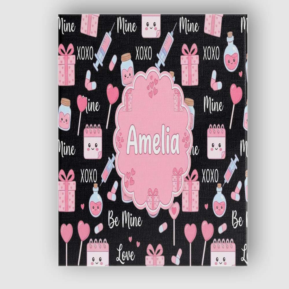 Personalised Name Cute Kawaii Valentine Custom Modern Room Accent Elegant Feature Canvas Wall Art Print Decor Picture Ready to Hang