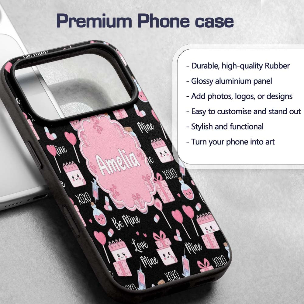 Cute Kawaii Valentine Love Hearts Syringe Gift Custom Name Protective Phone Case Mobile Cover Durable Everyday Smartphone Shock Resistant