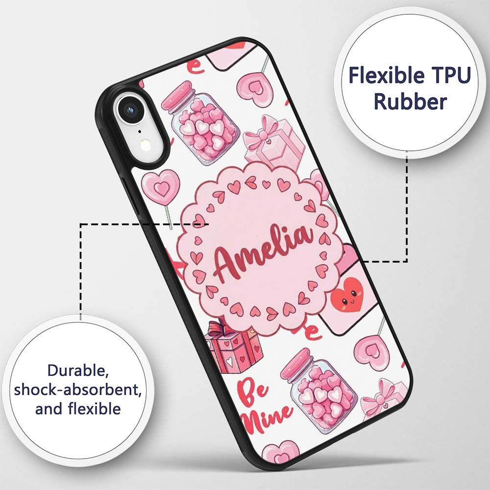 Cute Kawaii Valentine Love Hearts Syringe Gift Custom Name Protective Phone Case Mobile Cover Durable Everyday Smartphone Shock Resistant
